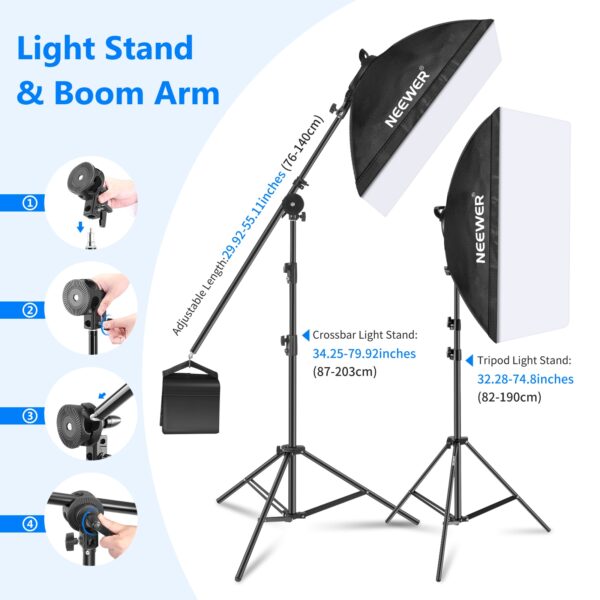 Neewer RGB LED Softbox Lighting Kit: 3-Pack 48W Dimmable LED Light Head with Softbox, Stand and Boom Arm for Studio Photography 6