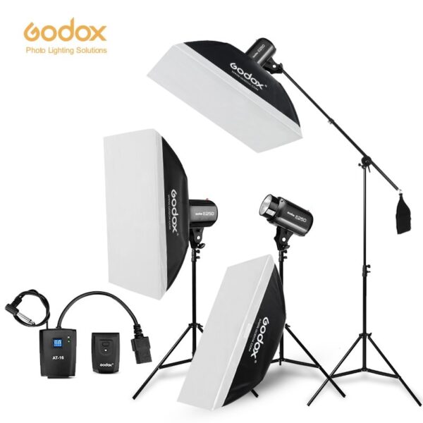 Godox E250 Strobe Studio Flash Light Kit 750W  Photographic Lighting - Strobes, Light Stands, Triggers, Soft Box,Boom Arm 1